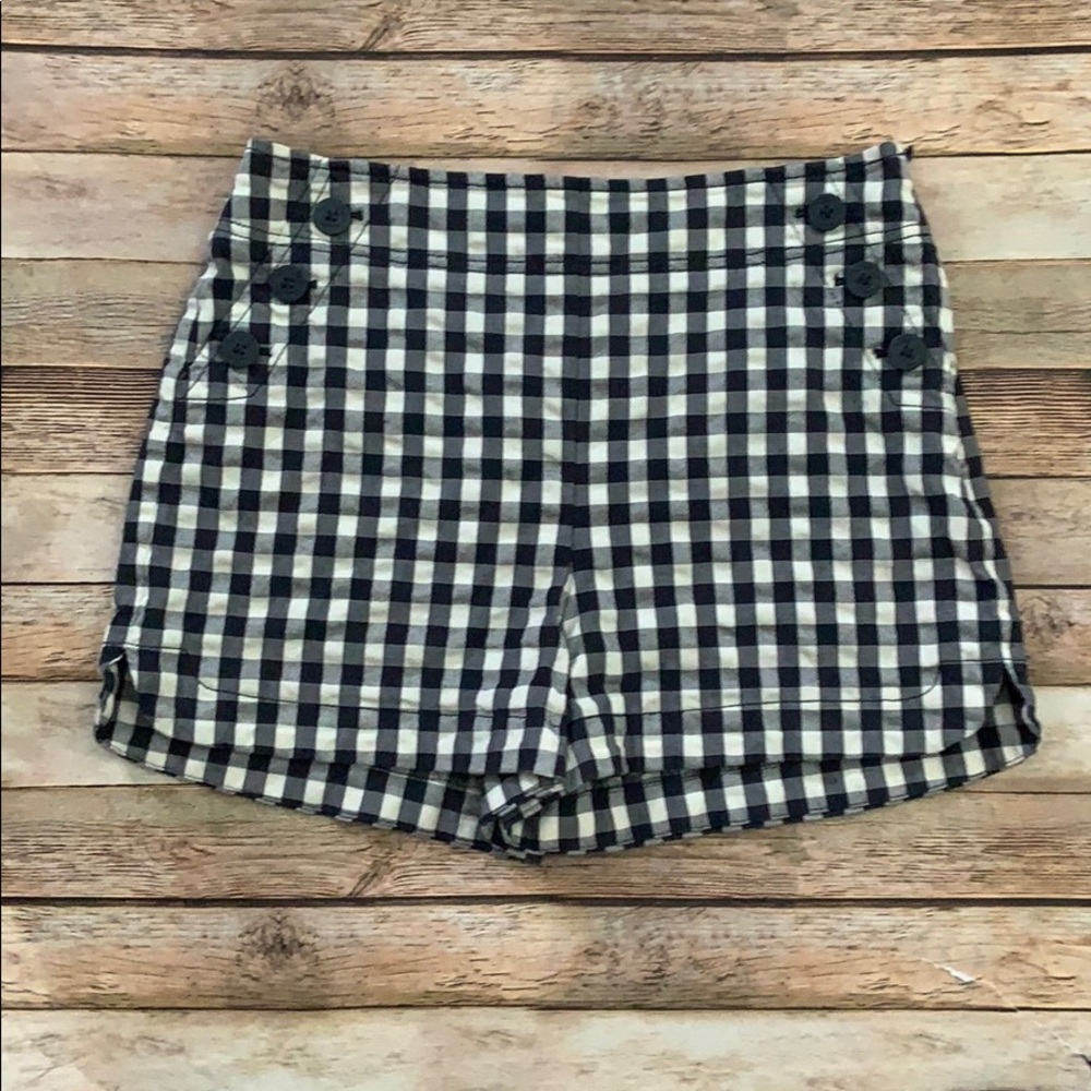 LOFT Black and White Gingham High-Rise Button Shorts